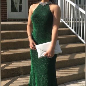 Clarisse Sparkling Emerald mermaid full length backless gown